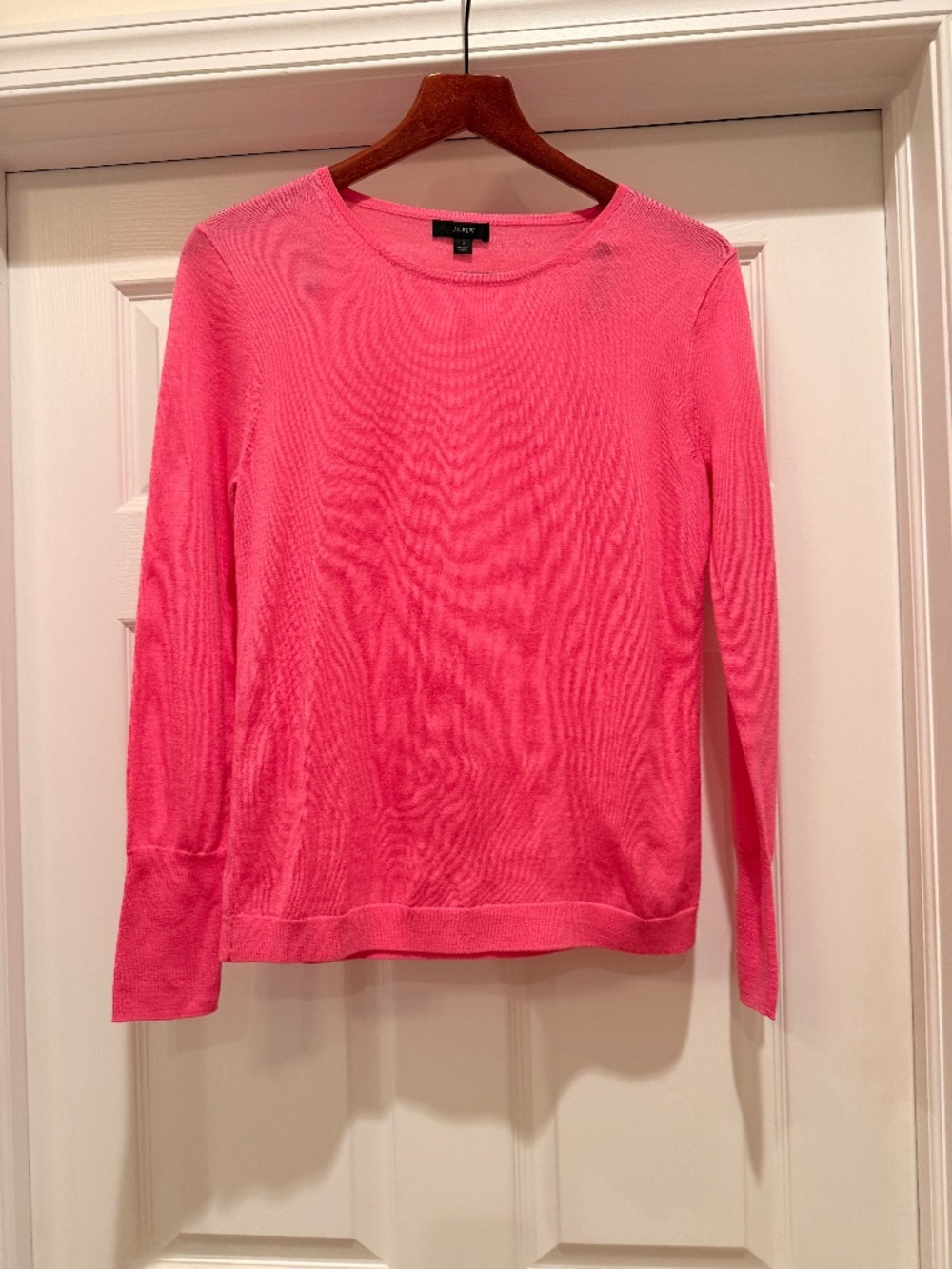 J CREW Lightweight Merino Wool Sweater Hot Pink Crew Neck